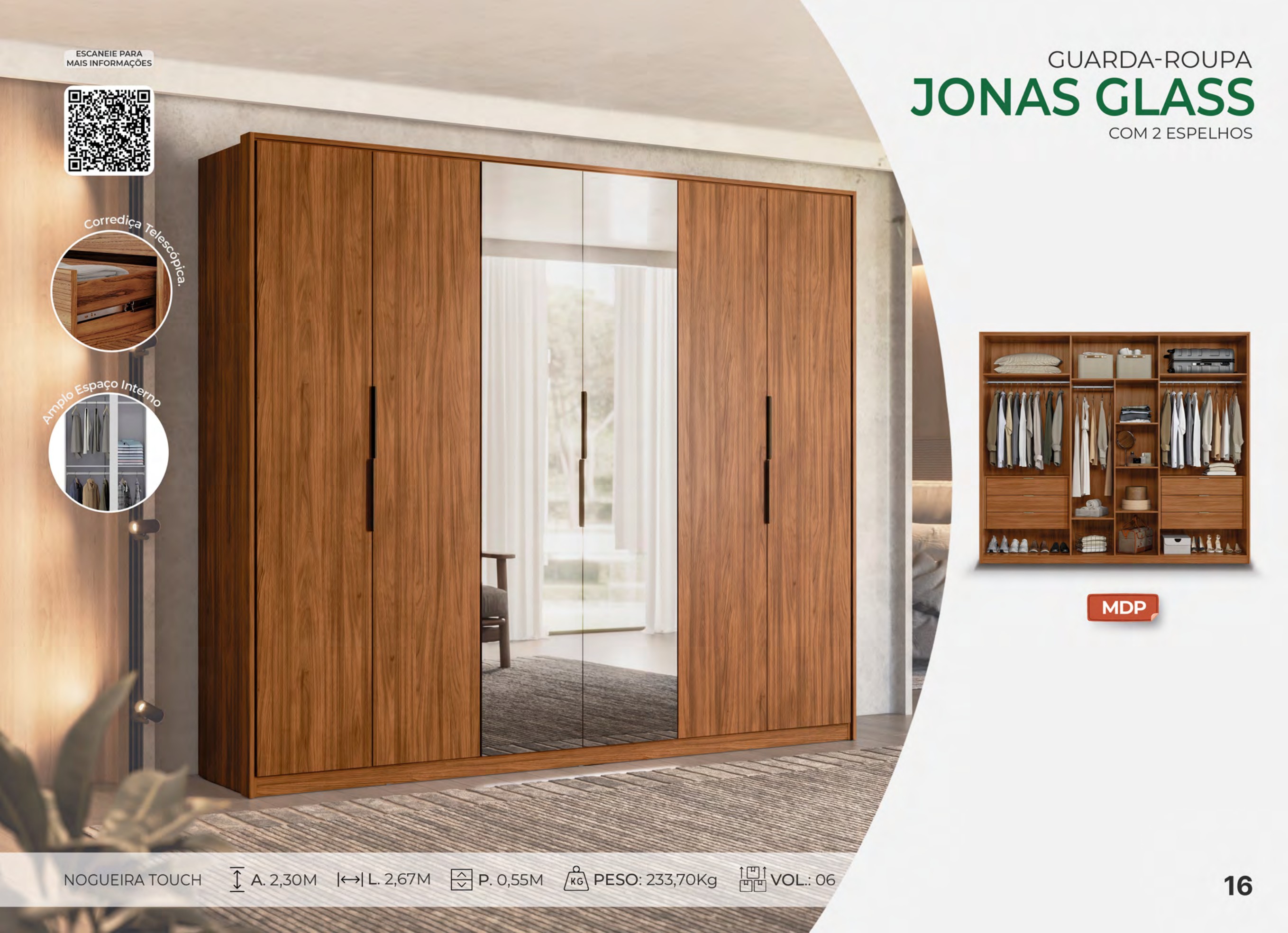 Foto de GUARDA-ROUPA JONAS GLASS C/ 2 ESPELHOS