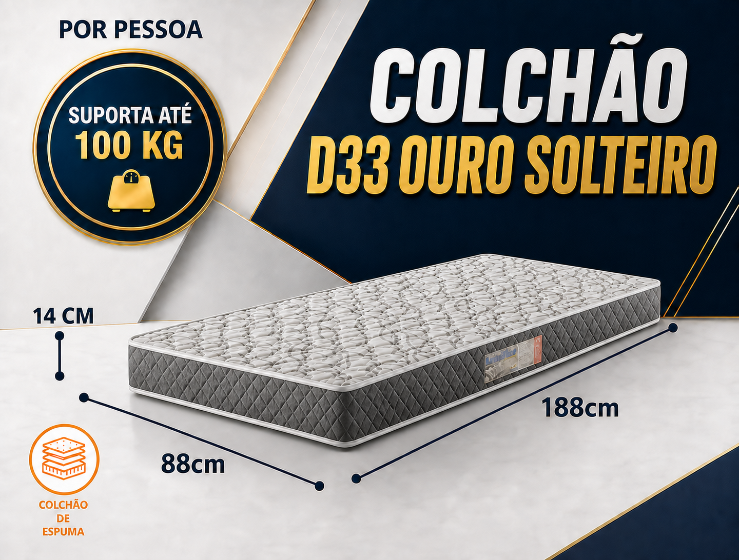 Foto de COLCHÃO D33 OURO SOLTEIRO 14CM