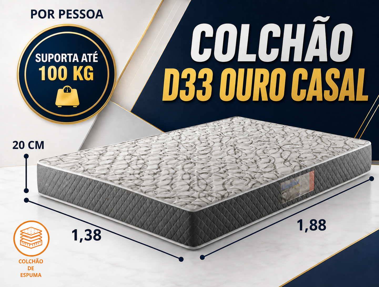 Foto de COLCHÃO D33 OURO CASAL 20CM